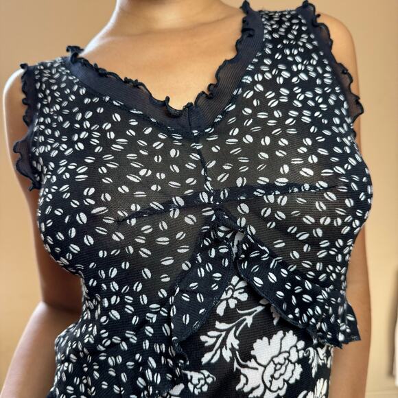 Vintage 00s euro floral print sheer mesh tank (S/M) - Picture 4 of 6